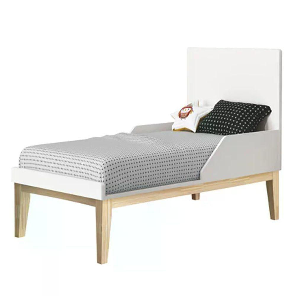 Jogo De Quarto Classic Guarda Roupa 3 Portas E Berço Branco Fosco Com Pés Madeira Natural - Reller Móveis Branco Fosco