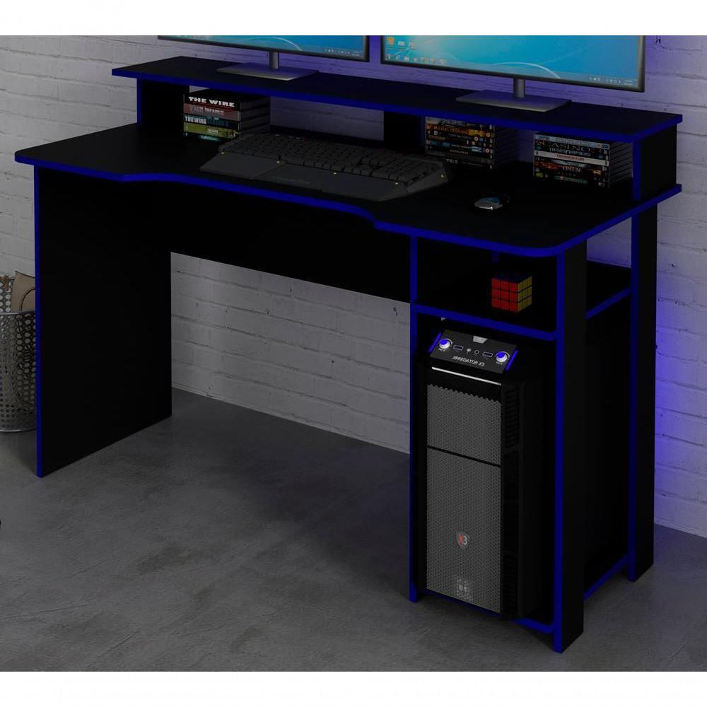 Mesa Para Computador Gamer Me4153 Preto Azul Preto Azul