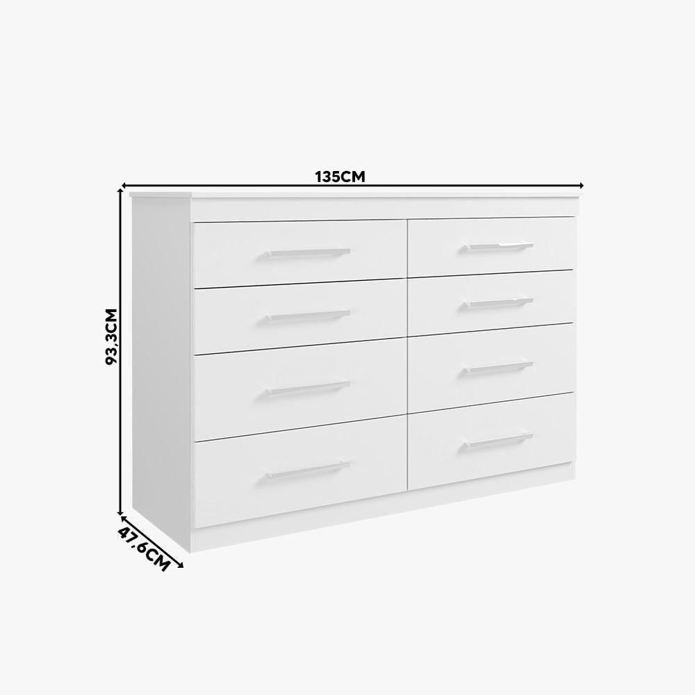 Cômoda Para Quarto Com 8 Gavetas Branco