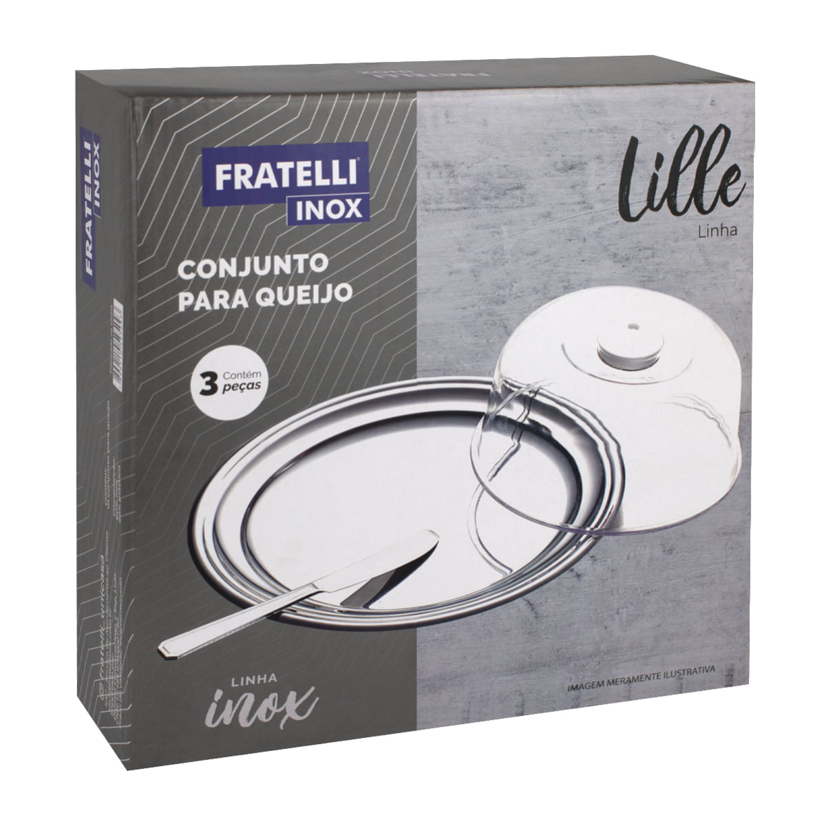 Queijeira Inox Com Tampa Acrilico Bandeja Suporte Porta Queijo Minas Redondo E Frios Fratelli Linha Lille Com Faca Para Corte