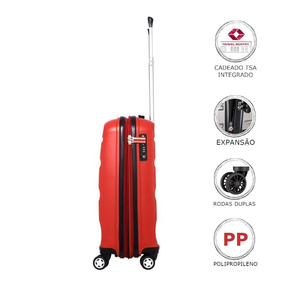 Mala De Bordo Pequena Expansível Polipropileno Samsonite Spin Air Cadeado Tsa Vermelha P