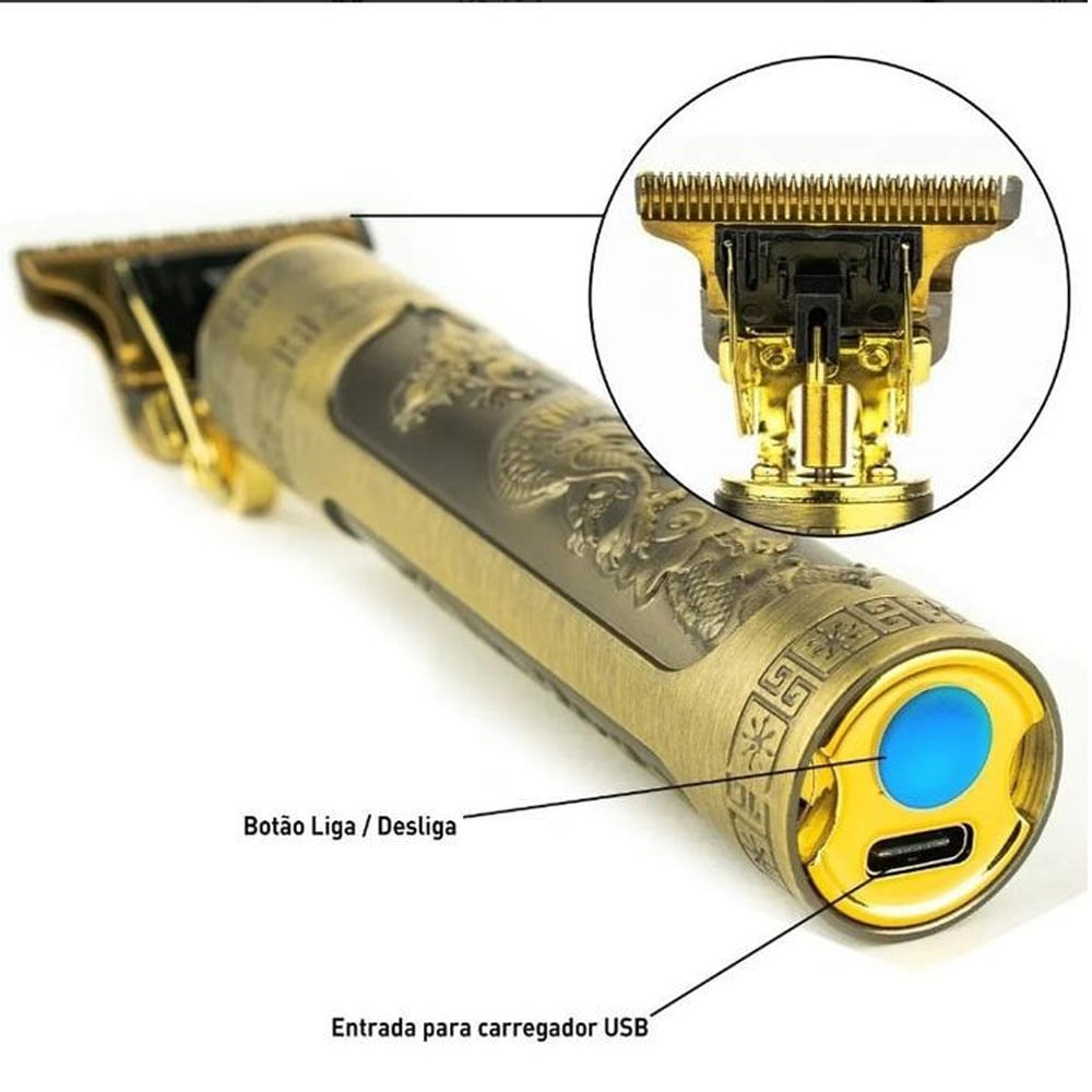 Maquina Dragão Profissional Corta Cabelo Carregamento USB Dourado