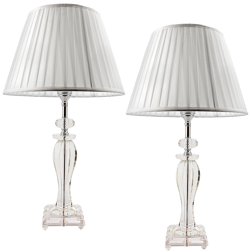 Dupla de Abajures de Mesa Cristal Decoração Ambientes Sala Quarto Escritório Cúpula Branca Led 60cm