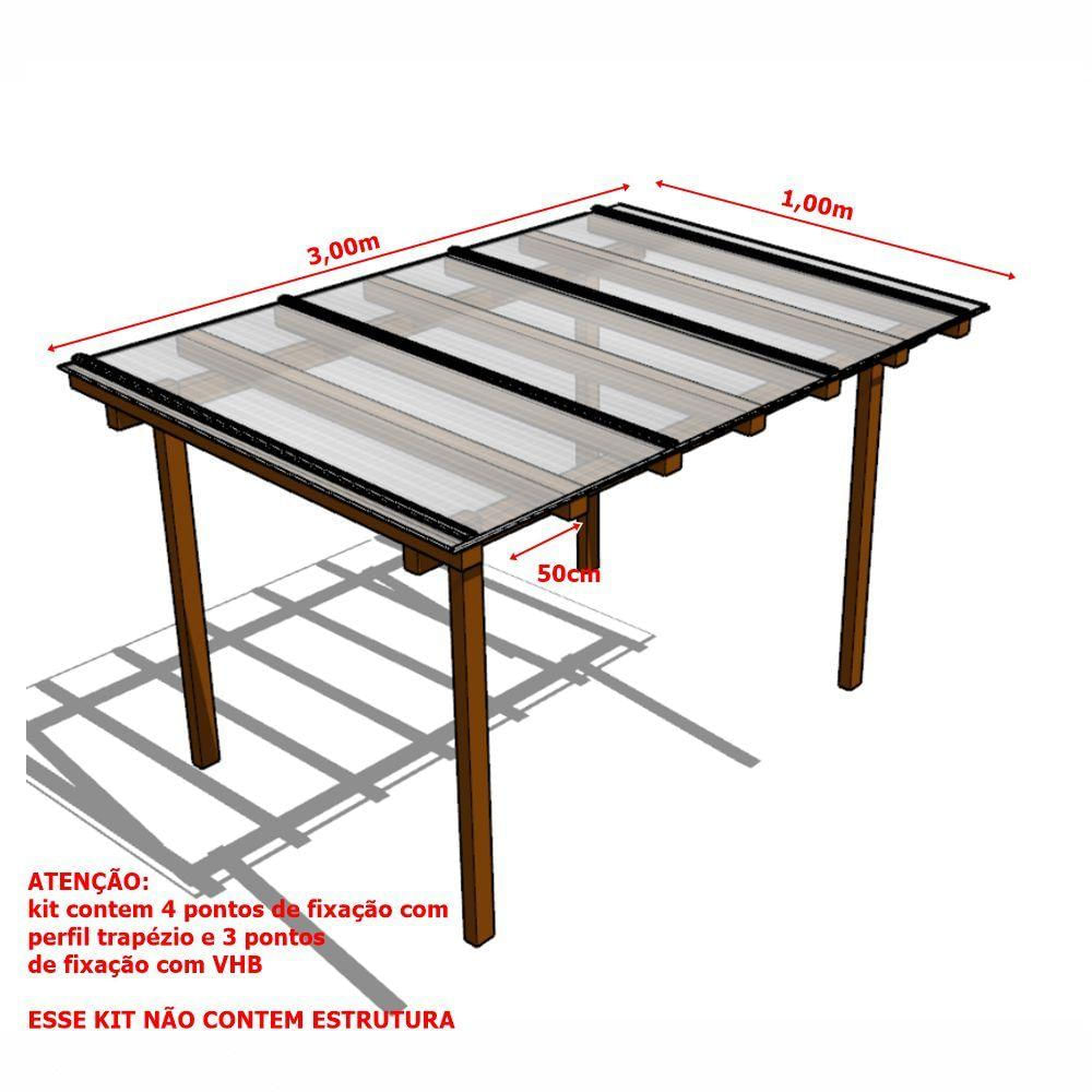 Kit Policarbonato Cristal 4mm 3,00m X 1,00m - Perfis Naturais