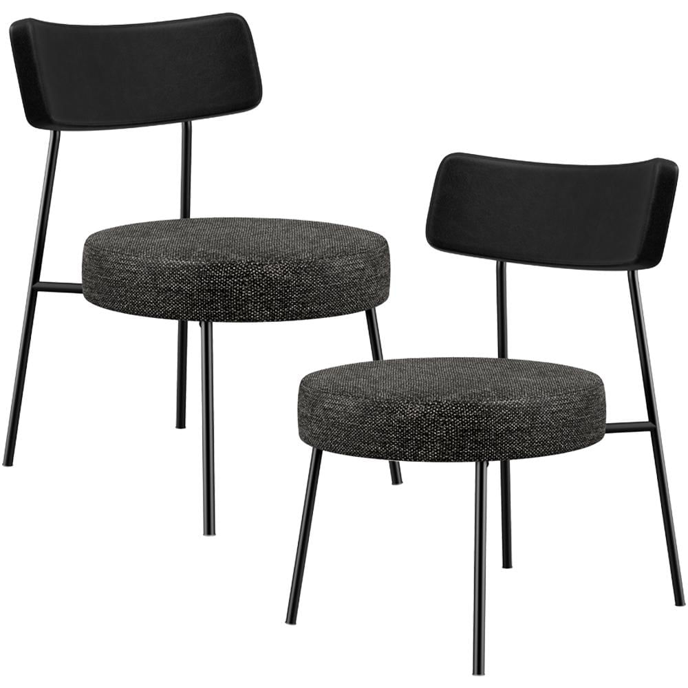 Kit 02 Poltronas Decorativas Para Sala De Estar Base Fixa Londres L02 Couríssimo Preto Linho Chumbo - Lyam