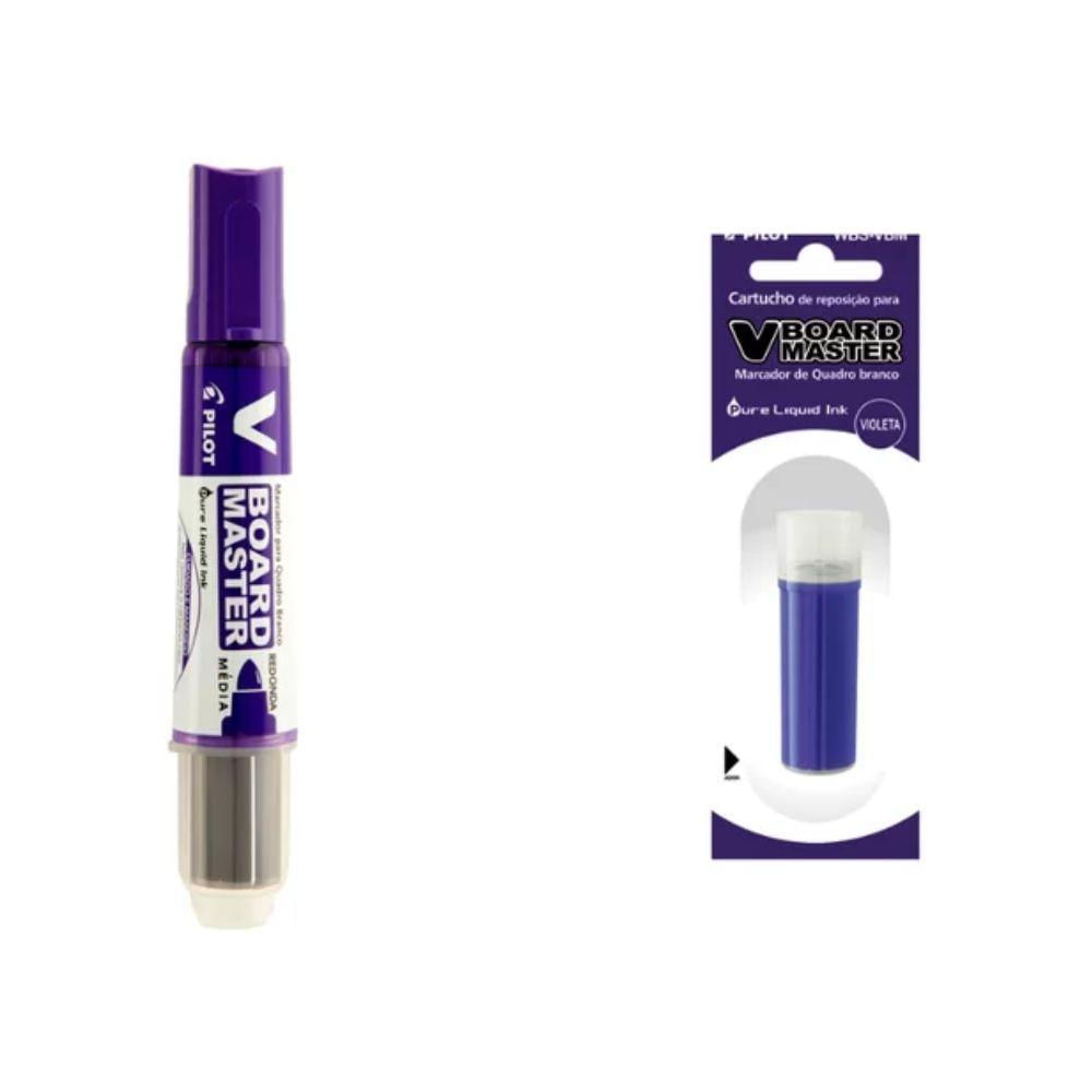 Kit Marcador Para Quadro Branco + Refil Pilot V-board Master Violeta