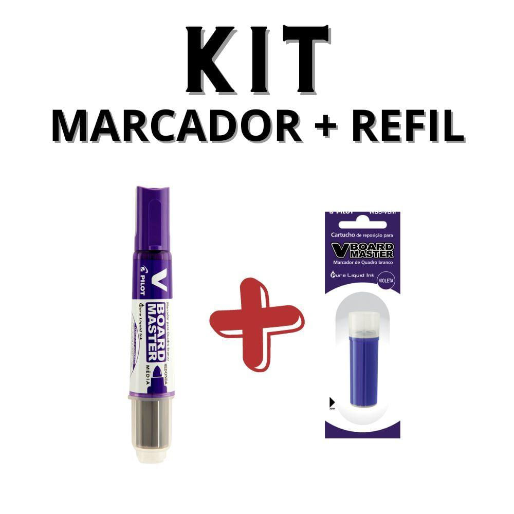 Kit Marcador Para Quadro Branco + Refil Pilot V-board Master Violeta