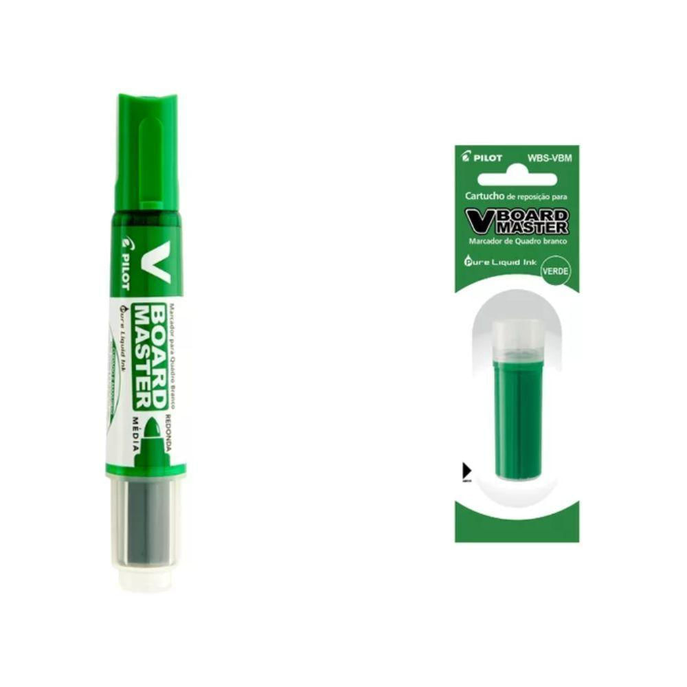 Kit Marcador Para Quadro Branco + Refil Pilot V-board Master Verde Escuro