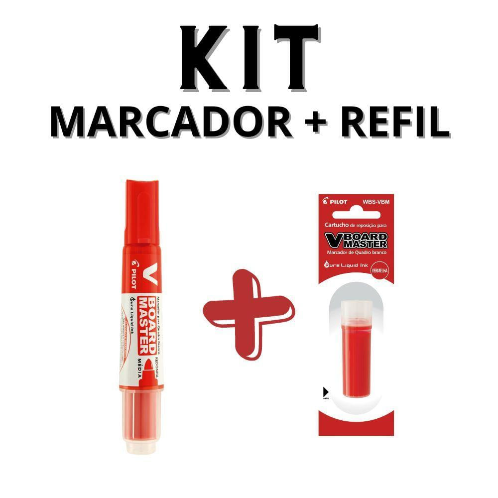 Kit Marcador Para Quadro Branco + Refil Pilot V-board Master Vermelho