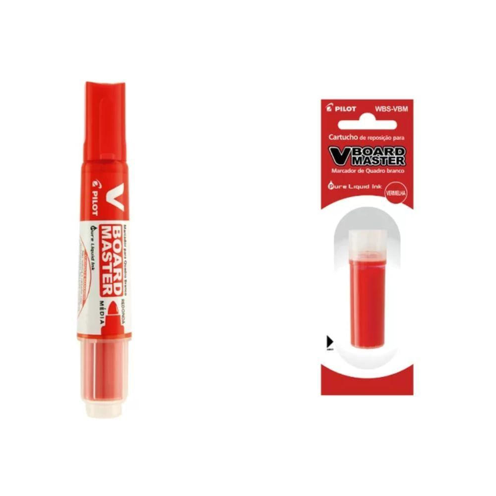 Kit Marcador Para Quadro Branco + Refil Pilot V-board Master Vermelho