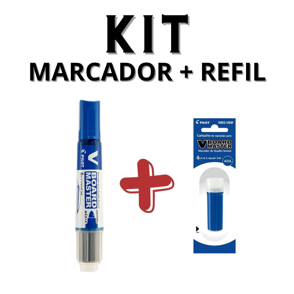 Kit Marcador Para Quadro Branco + Refil Pilot V-board Master Azul