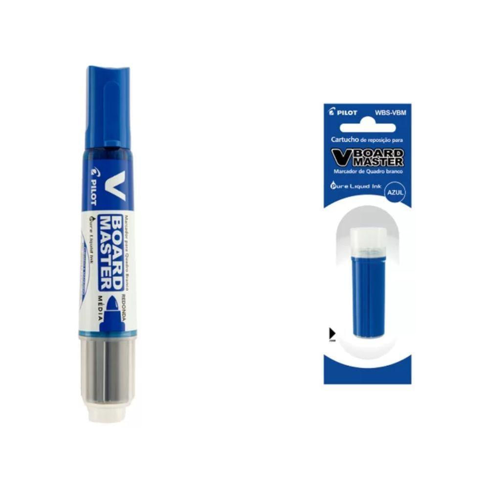 Kit Marcador Para Quadro Branco + Refil Pilot V-board Master Azul