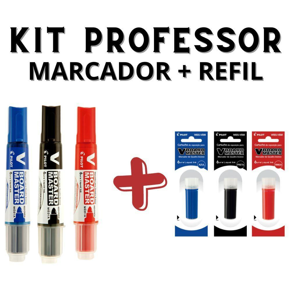 Kit 3 Marcadores Para Quadro Branco + Refil Pilot V-board Master