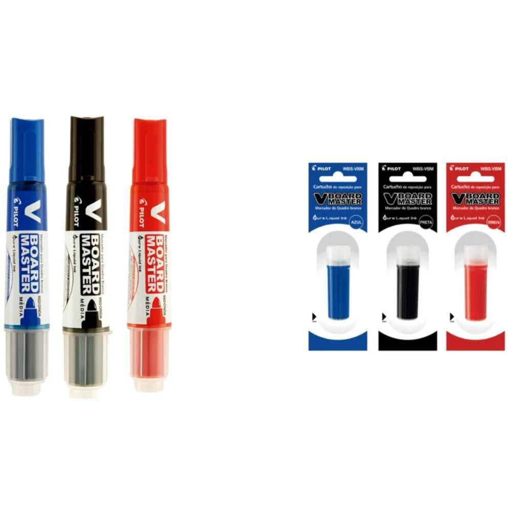 Kit 3 Marcadores Para Quadro Branco + Refil Pilot V-board Master