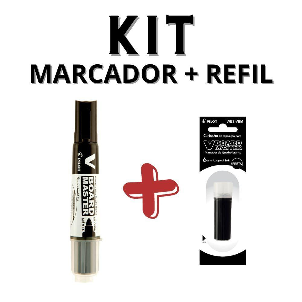 Kit Marcador Para Quadro Branco + Refil Pilot V-board Master Preto