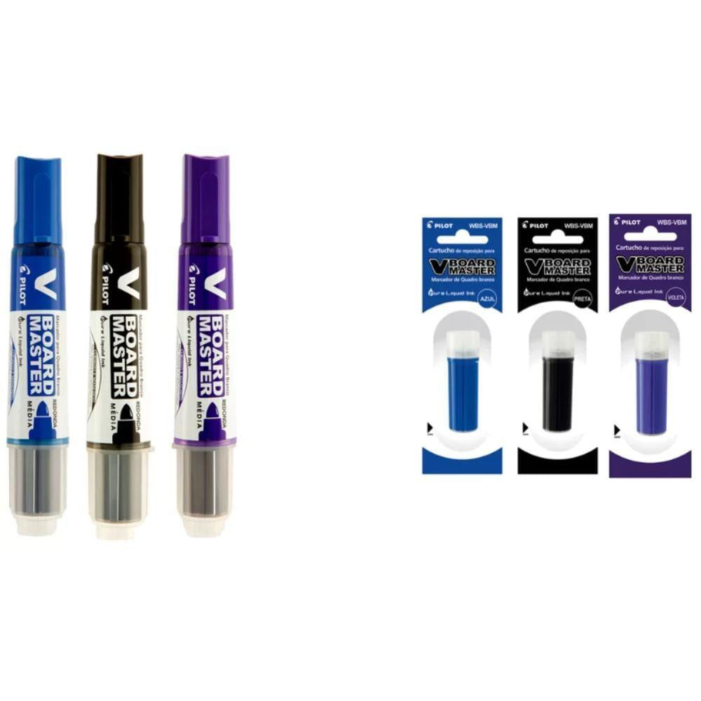 Kit 3 Marcadores Para Quadro Branco + Refil Pilot V-board Master