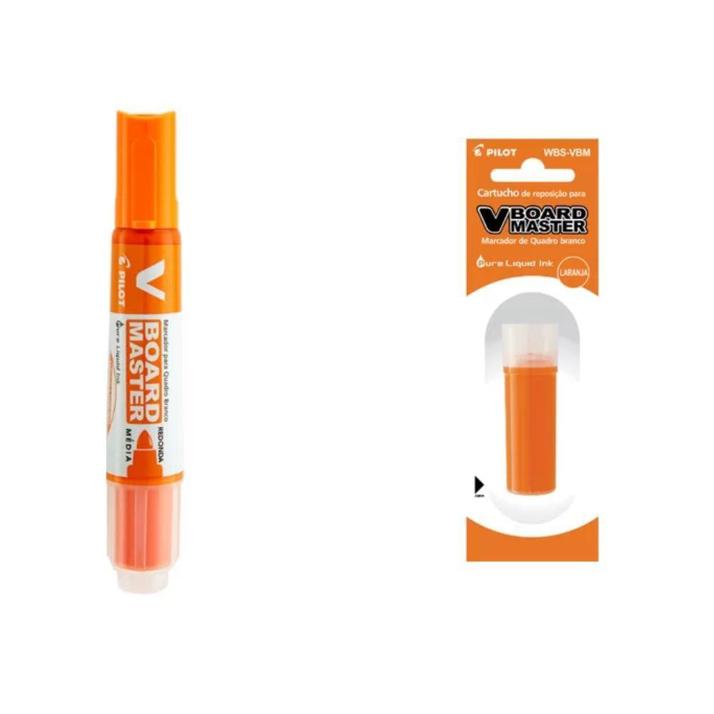 Kit Marcador Para Quadro Branco + Refil Pilot V-board Master Laranja