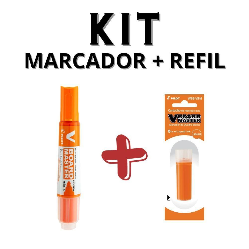 Kit Marcador Para Quadro Branco + Refil Pilot V-board Master Laranja