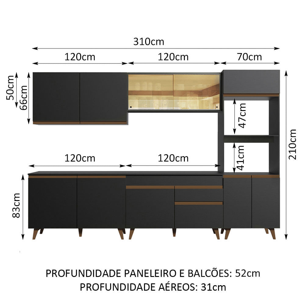 Cozinha Completa Madesa Reims 310001 com Armário e Balcão Preto - Le ...