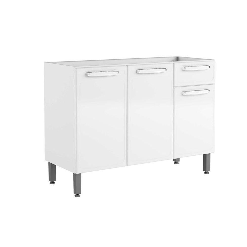 Balcão De Cozinha Evidence 7022 3 Portas E 1 Gaveta S- Tampo 120cm Branco - Bertolini