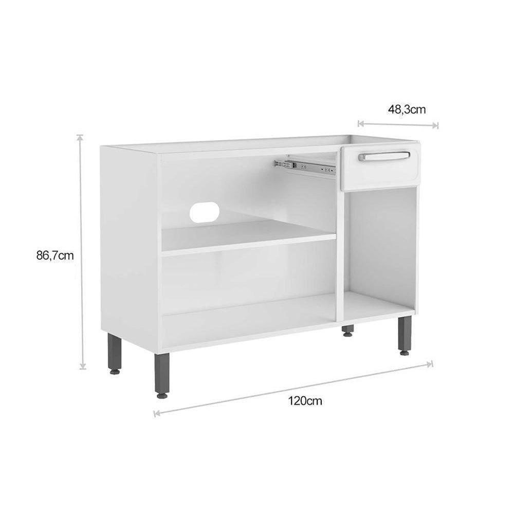 Balcão De Cozinha Evidence 7022 3 Portas E 1 Gaveta S- Tampo 120cm Branco - Bertolini