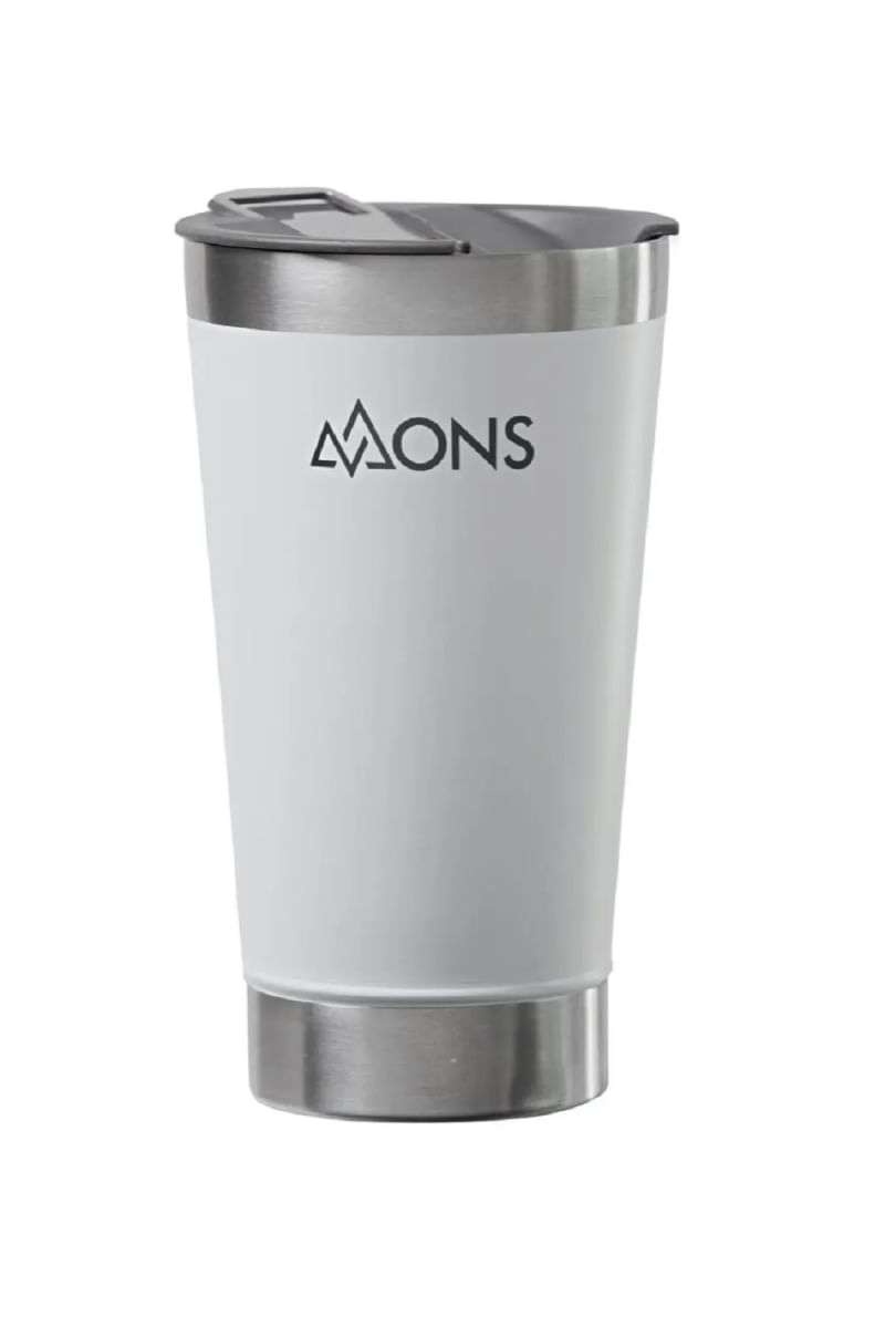 Copo Térmico Mons Em Aço Inox - 473ml - Com Tampa - Branco Liso