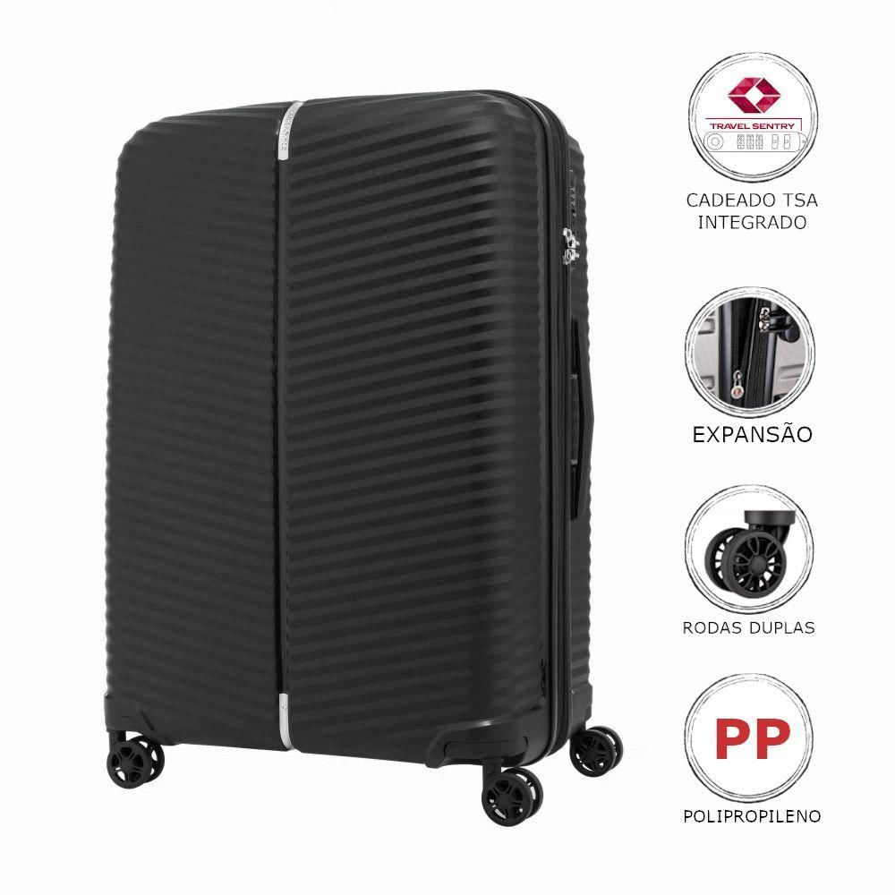 Mala De Viagem Media Expansível Em Polipropileno Samsonite Varro Cadeado Tsa Preta M