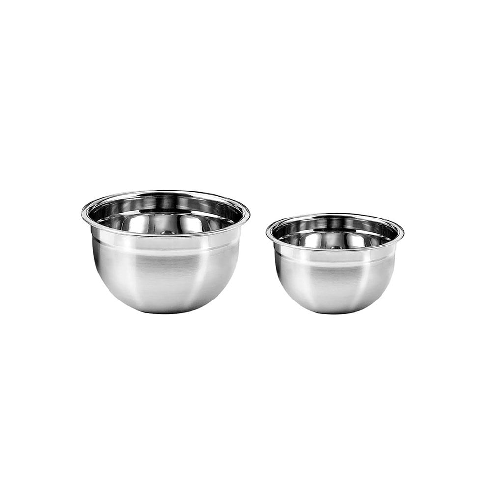 Tigela Bowl Aço Inox Escovado e Borda Polida Kit 1,8L e 1,1L