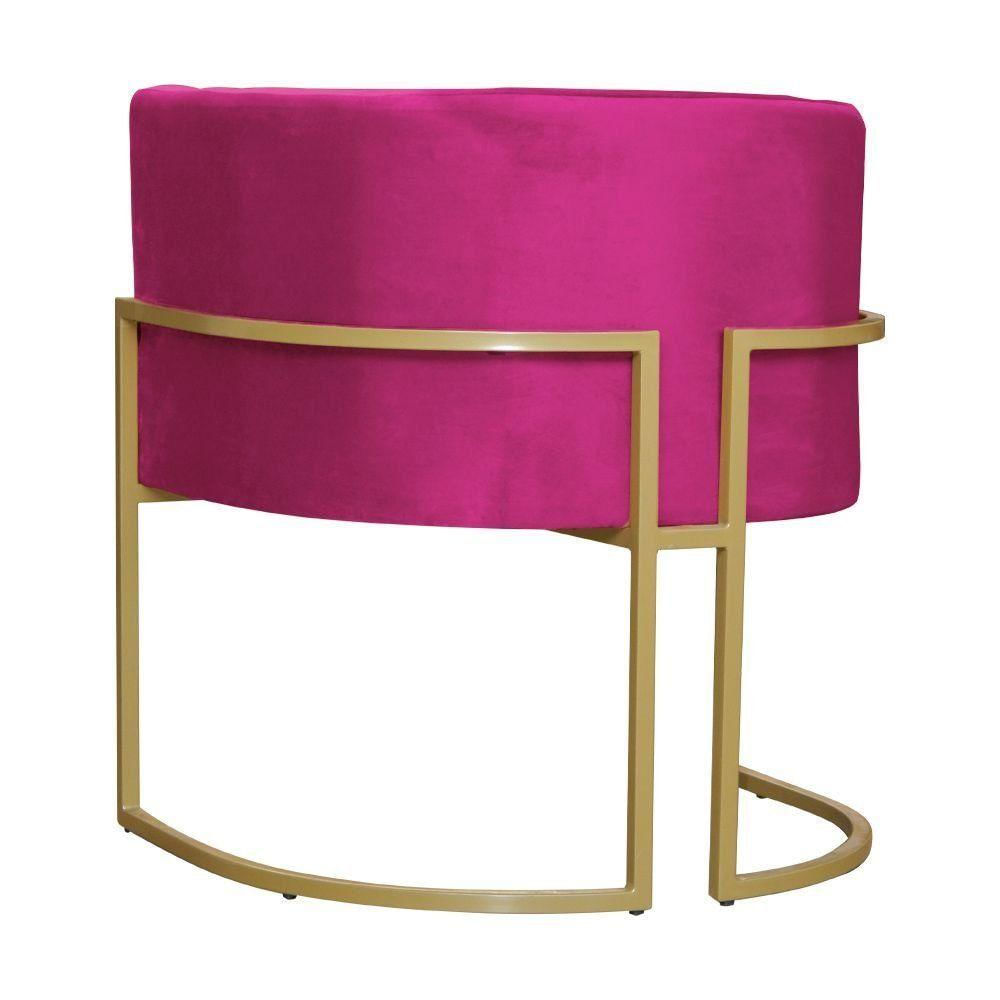 Poltrona Decorativa Dourada Base De Metalon - 7decormoveis - Veludo Pink