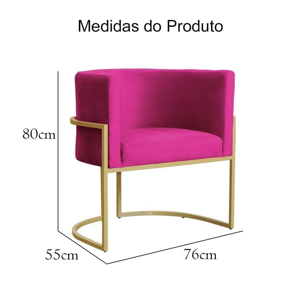 Poltrona Decorativa Dourada Base De Metalon - 7decormoveis - Veludo Pink