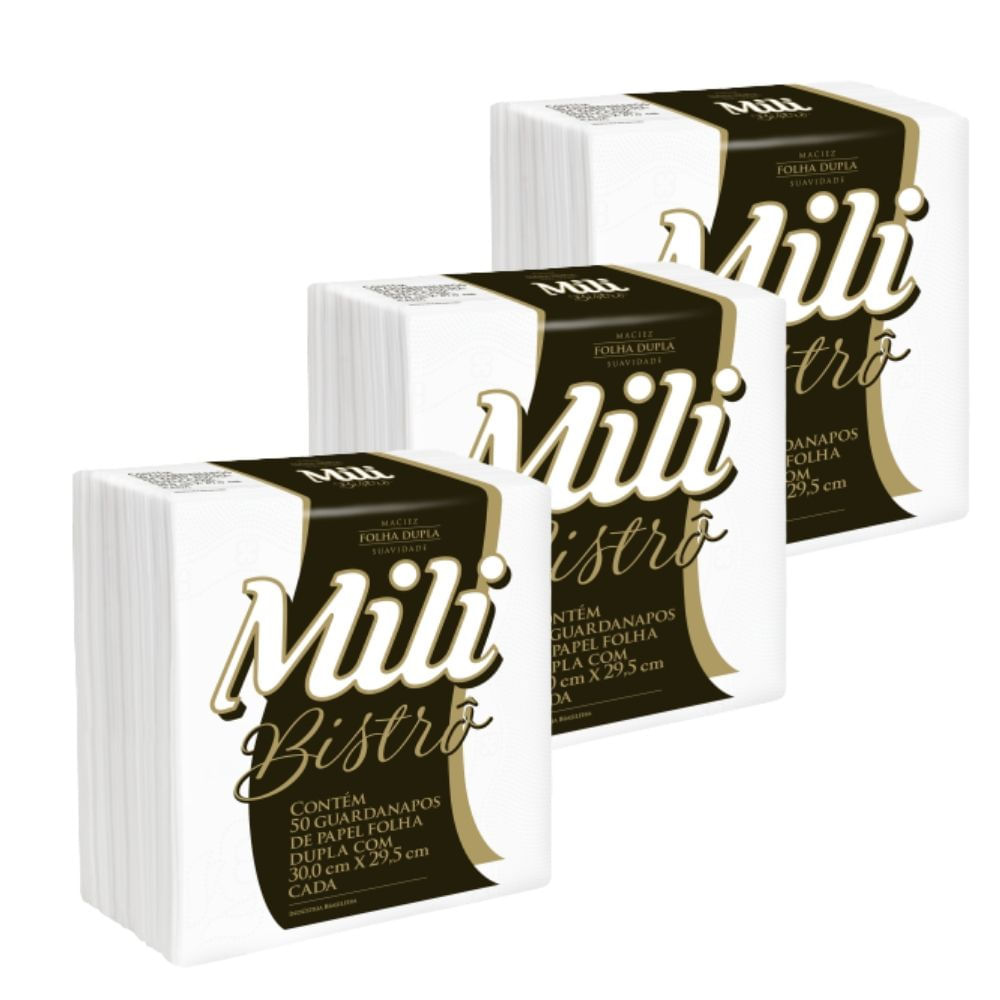 Guardanapo Mili Bistrô Folha Dupla   30 x 29,5 cm     16 pacotes c/ 50 unidades