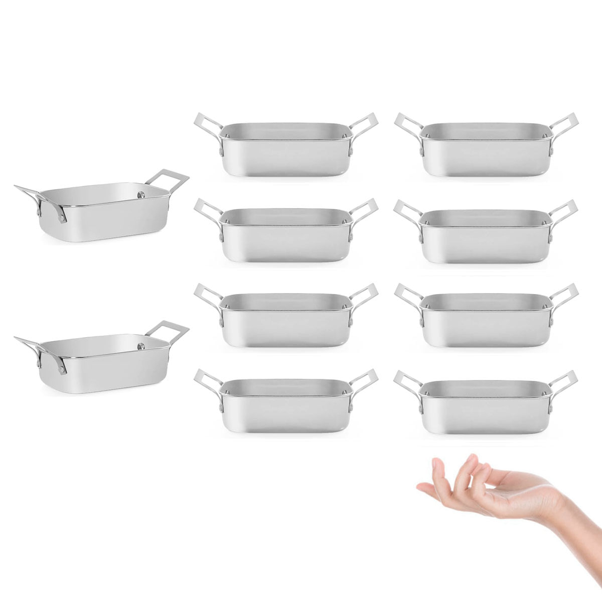 Travessa Mini 780ml Alça Inox Couvert Servir Entradas Buffet 10un