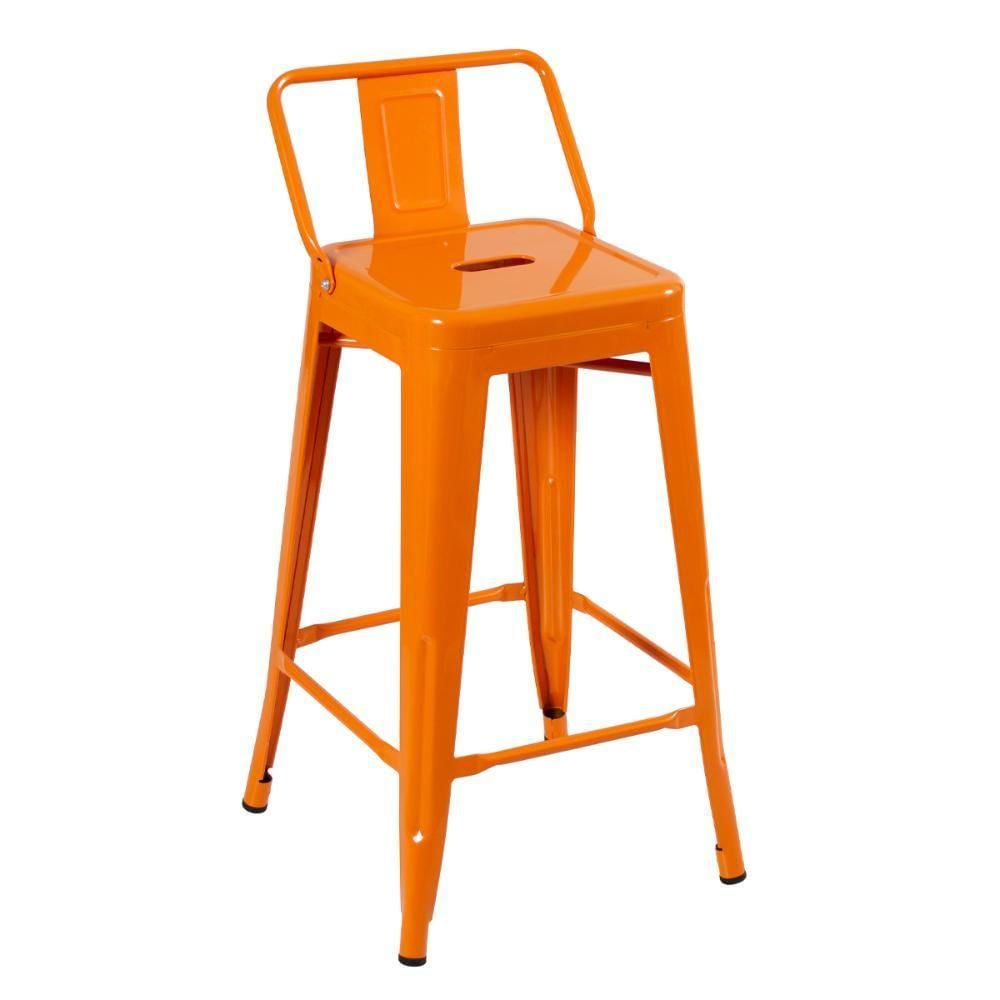 Banqueta Média Iron Tolix Com Encosto 66cm Laranja Laranja