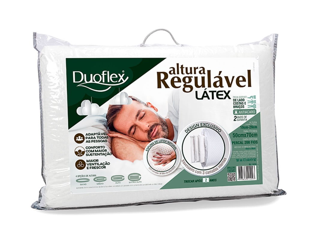 Travesseiro Altura Regulável Látex 50cm x 70cm Duoflex