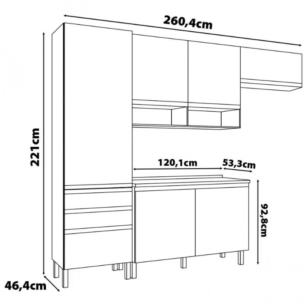 Cozinha Compacta Bartira Jaspe com 4 Portas 3 Gavetas 5 Prateleiras Damasco com Branco