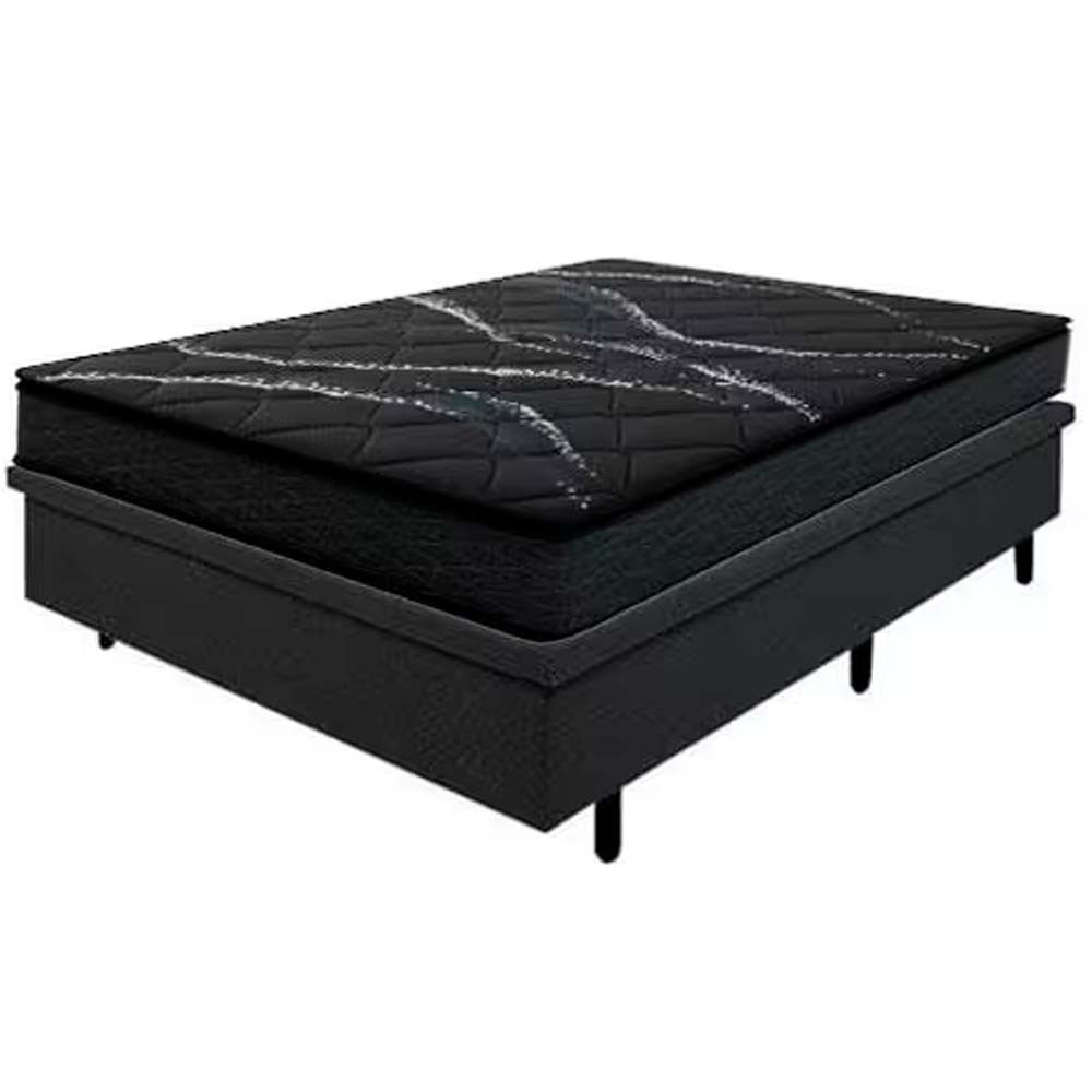 Colchão de Casal Umaflex New Itália D26 Pillow Top + Base Box MGA Lift Cotton com Baú e Pistão à Gás Preto