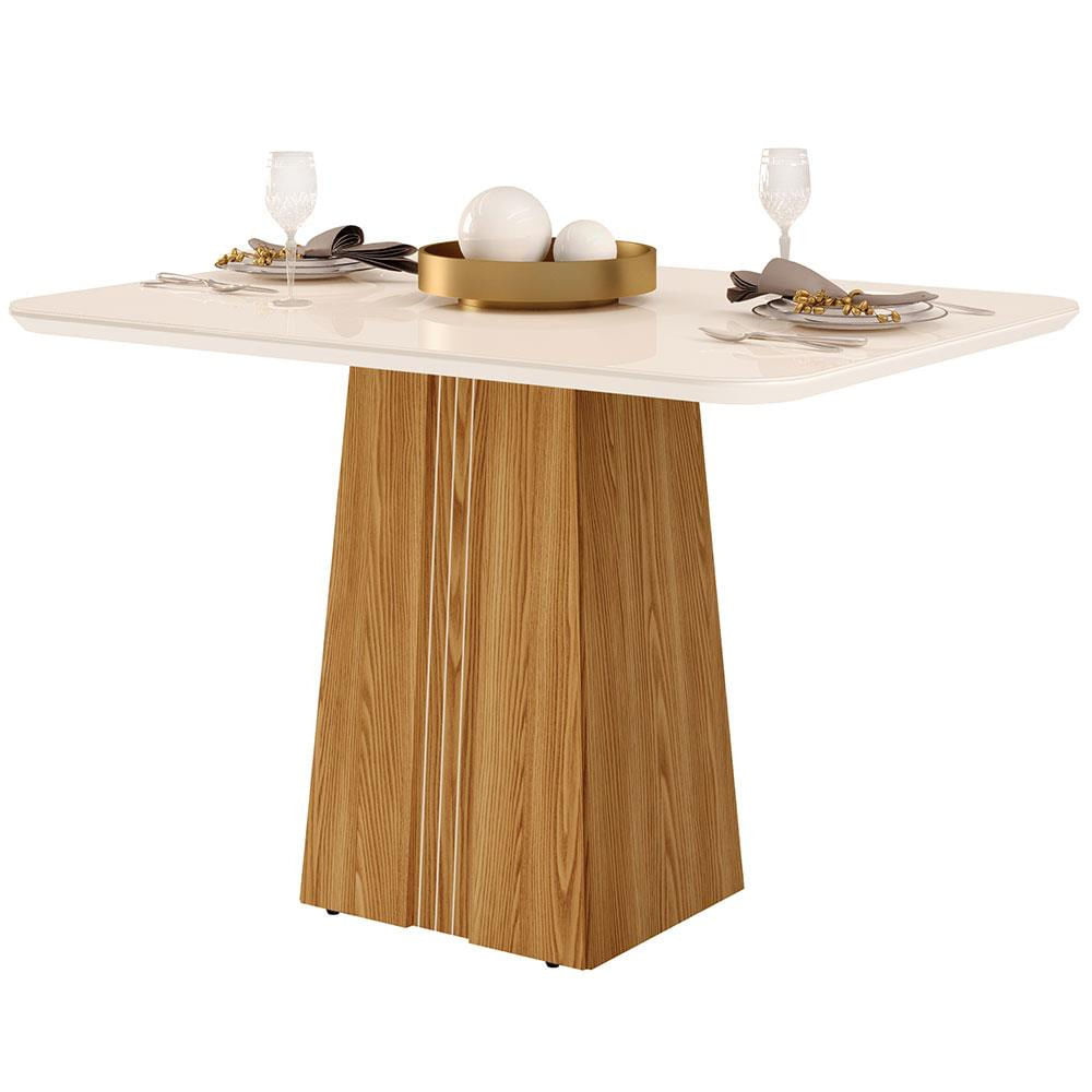 Mesa de Jantar Raquel com Tampo de Vidro 79,6 x 120 x 90cm DJ Móveis Ginger com Off White