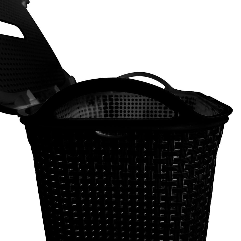 Cesto Rattan Tampa Basculada Preto 50 litros