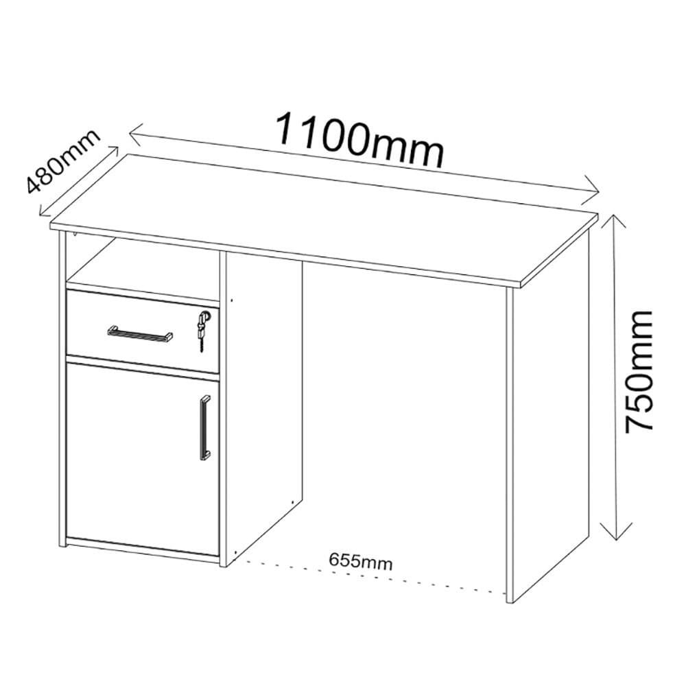 Escrivaninha Mesa para Escritório 1 Porta 1 Gaveta Mobile Hall Ipê/Preto  Artany