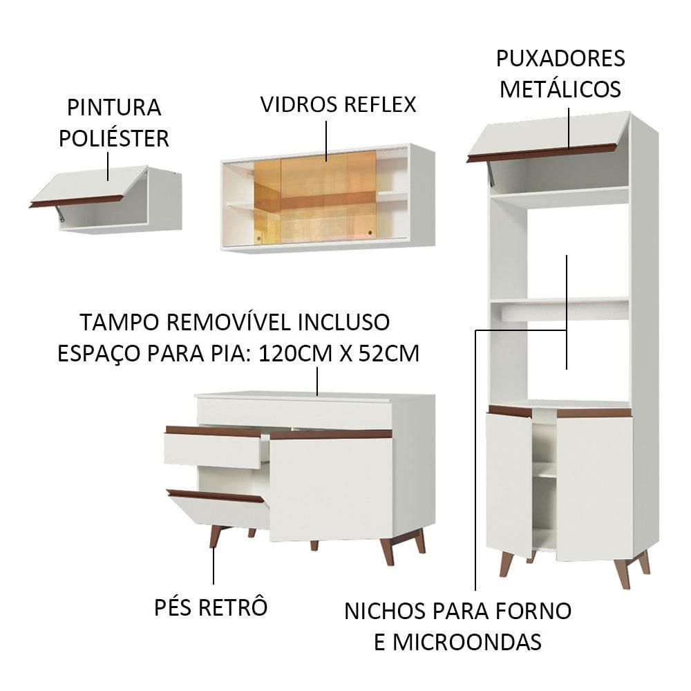 Cozinha Completa Madesa Reims 260001 com Armário e Balcão - Branco Branco