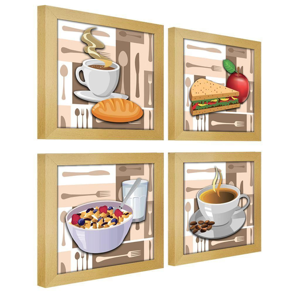 Quadro Cozinha Café Padaria Copa 20X20Cm Kit 4 Un Marfim