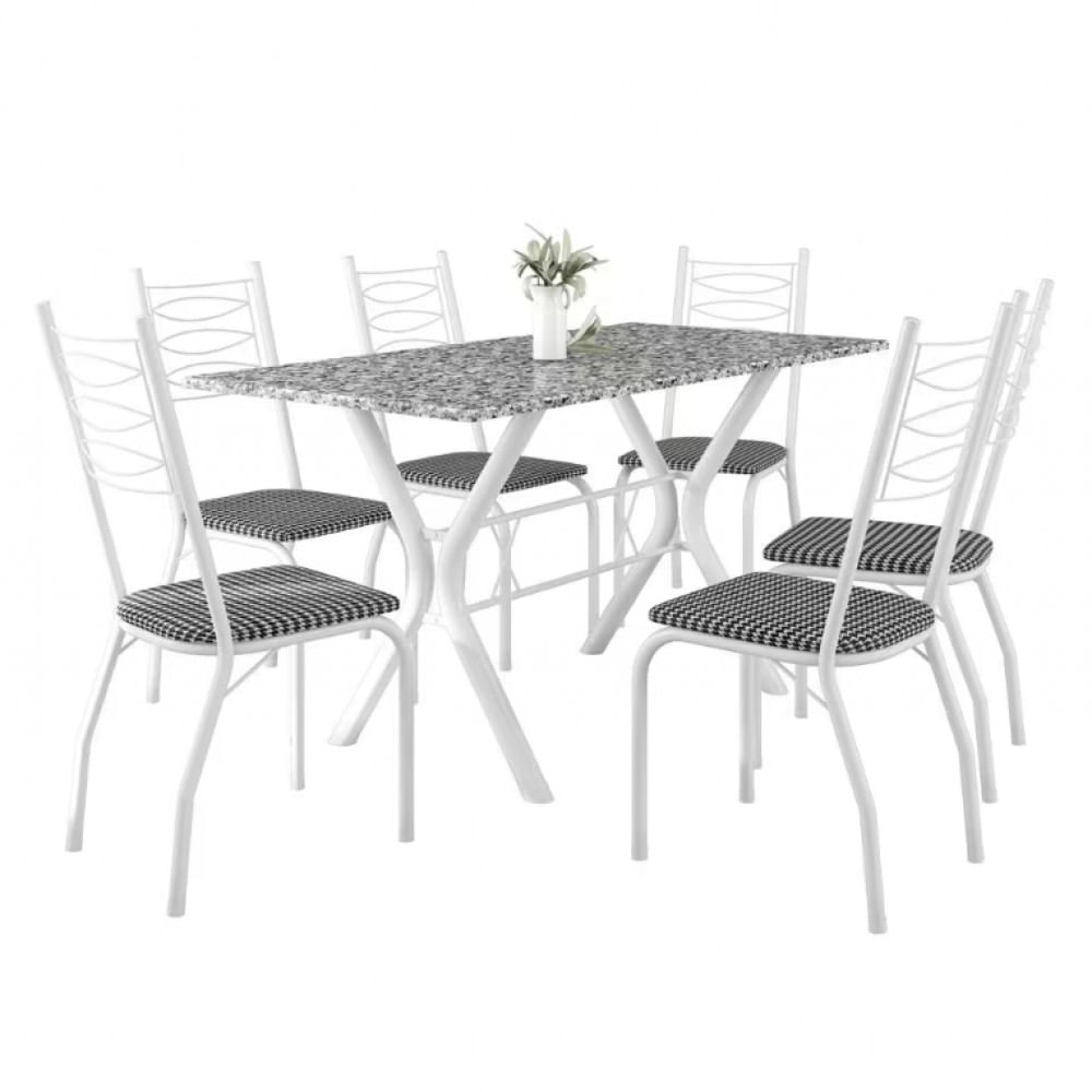 Mesa de Jantar Retangular Fabone Miami com 6 Cadeiras Estofadas Branco