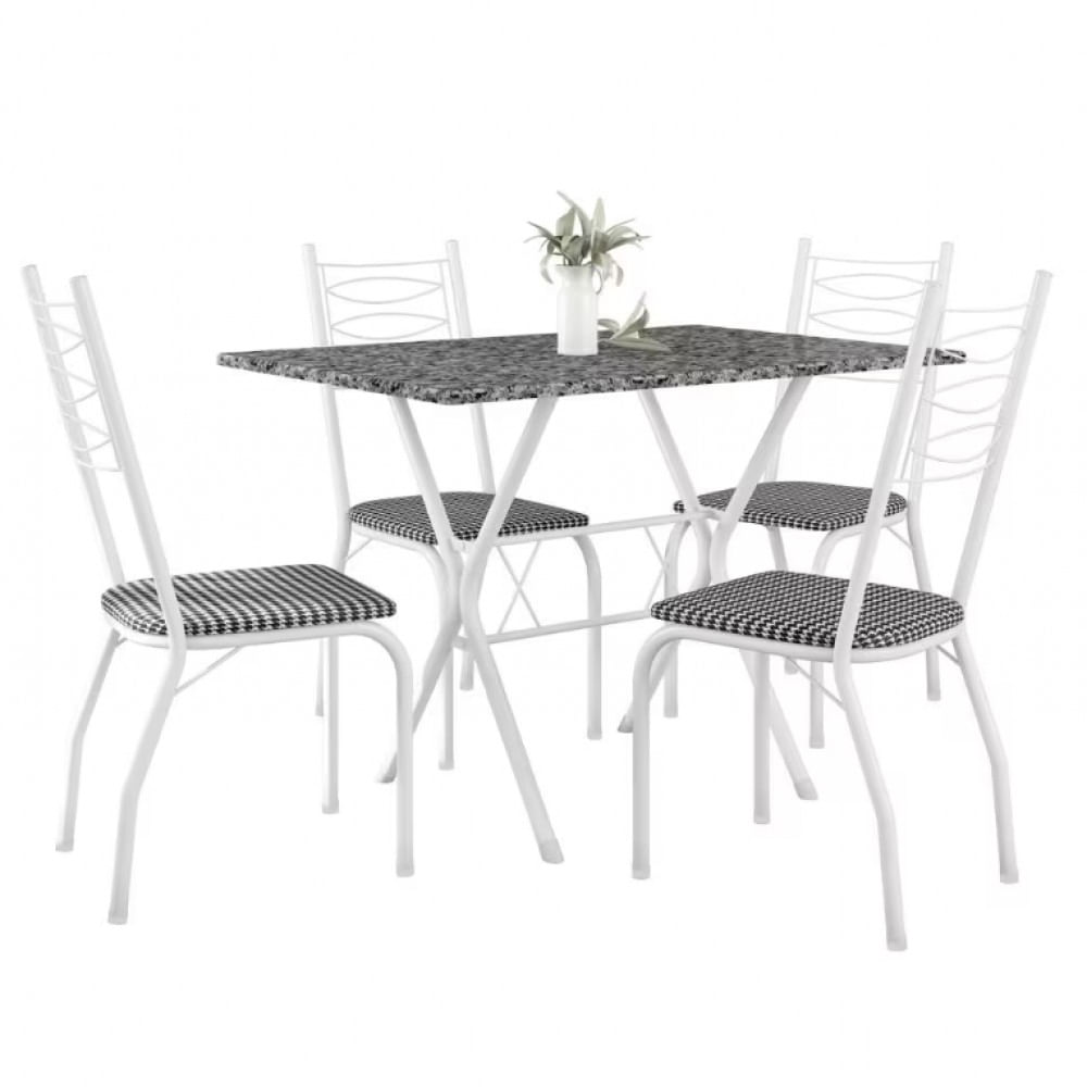 Mesa de Jantar Retangular Fabone Miami com 4 Cadeiras Estofadas Branco