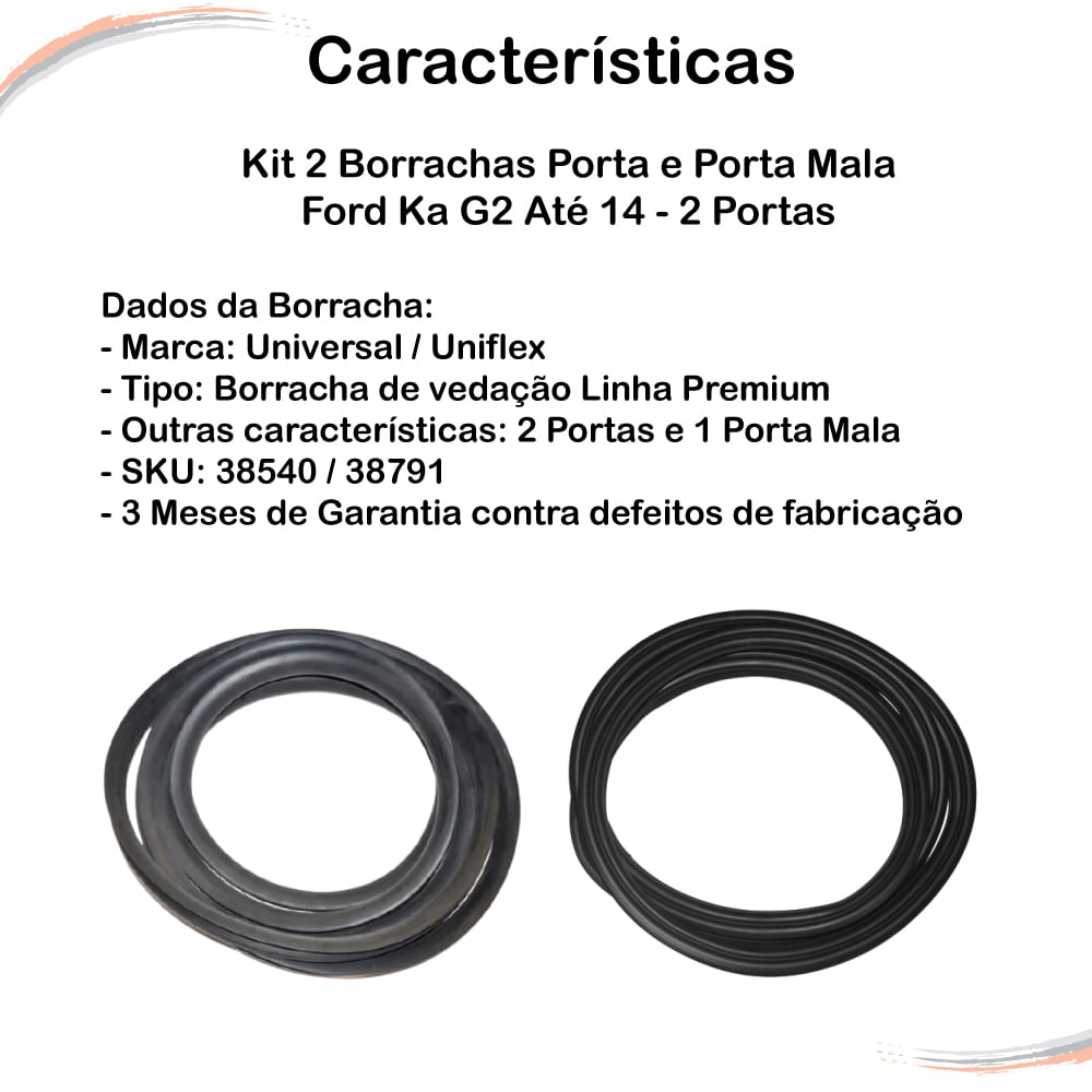 Kit 2 Borrachas Porta e Porta Mala Ford Ka G2 Até 14