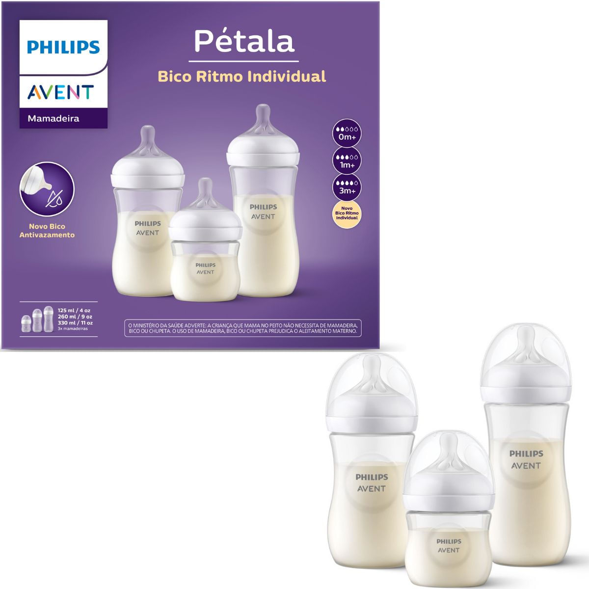 TRIO DE MAMADEIRAS PETALA 3.0 125/260/330ML - PHILIPS AVENT