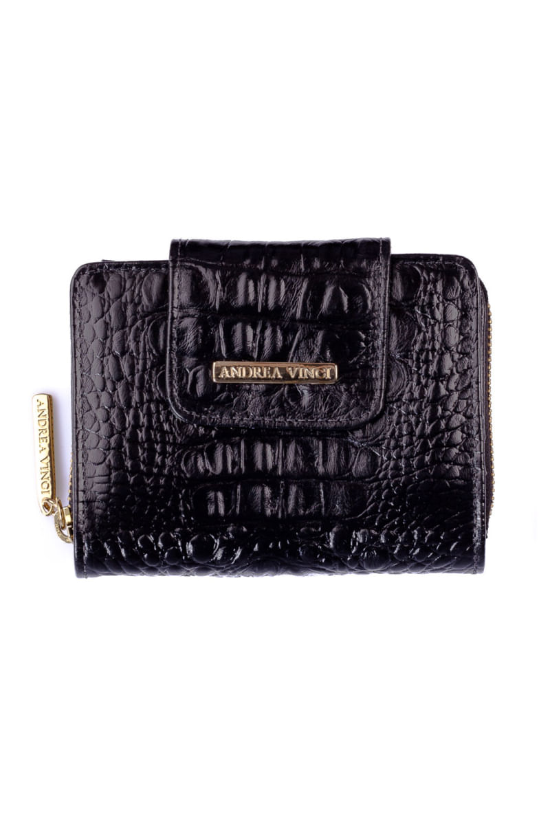 Carteira feminina de couro croco Lolla 10x13cm Bege