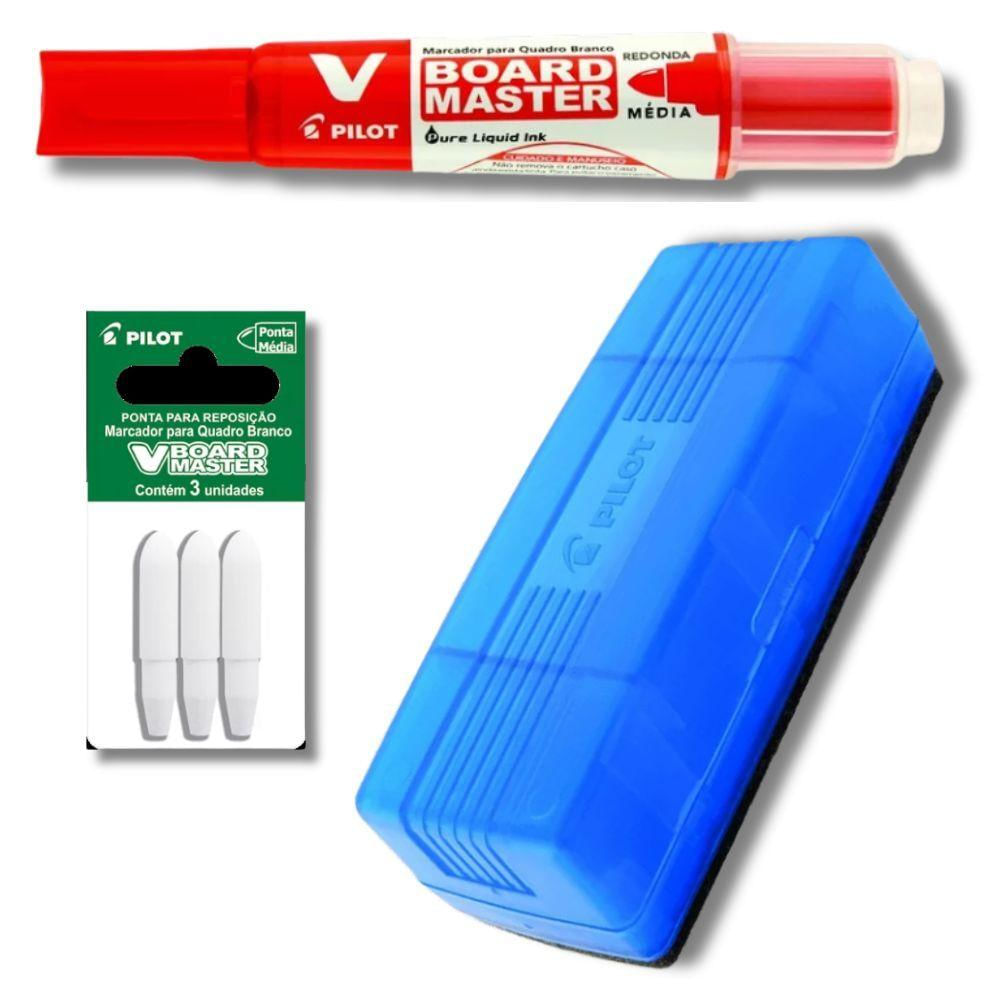 Kit Marcador Quadro Branco Recarregável + Apagador De Quadro Branco + Ponta Para Marcador Pilot Vermelho