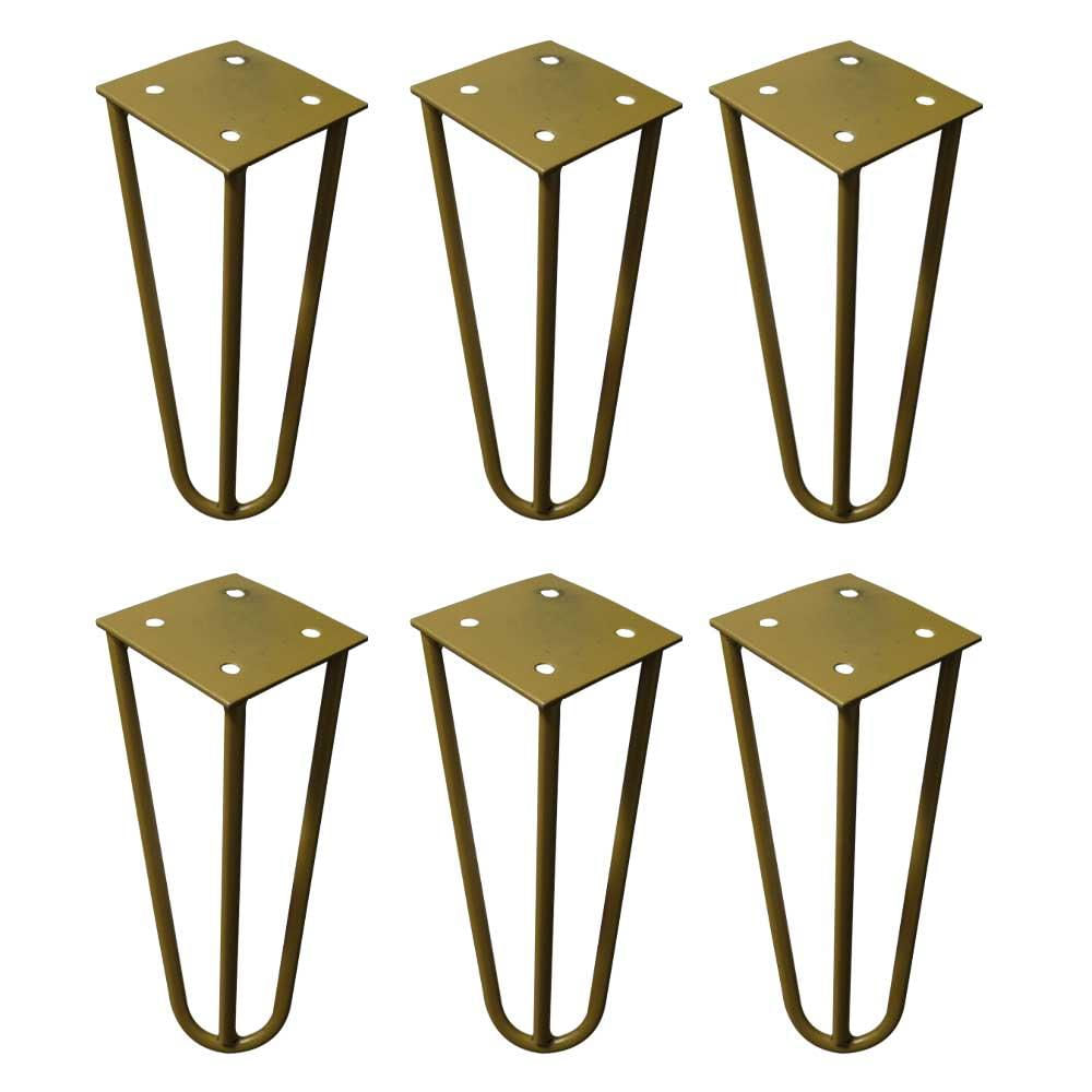 Kit 6 Pés de Metal 15 CM Hairpin Legs Mesas de Centro Puffs Dourado