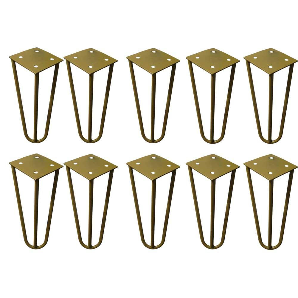 Kit 10 Pés de Metal 15 CM Hairpin Legs Mesas de Centro Puffs Dourado