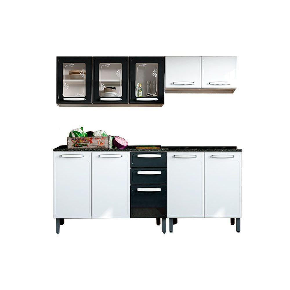 Cozinha Modulada Bertolini Evidence 4 Peças (2 Armários + 2 Balcões) C4P54 Branco/Preto